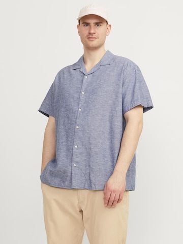 Jack & Jones Plus Comfort fit Button Up Shirt in Blue: front