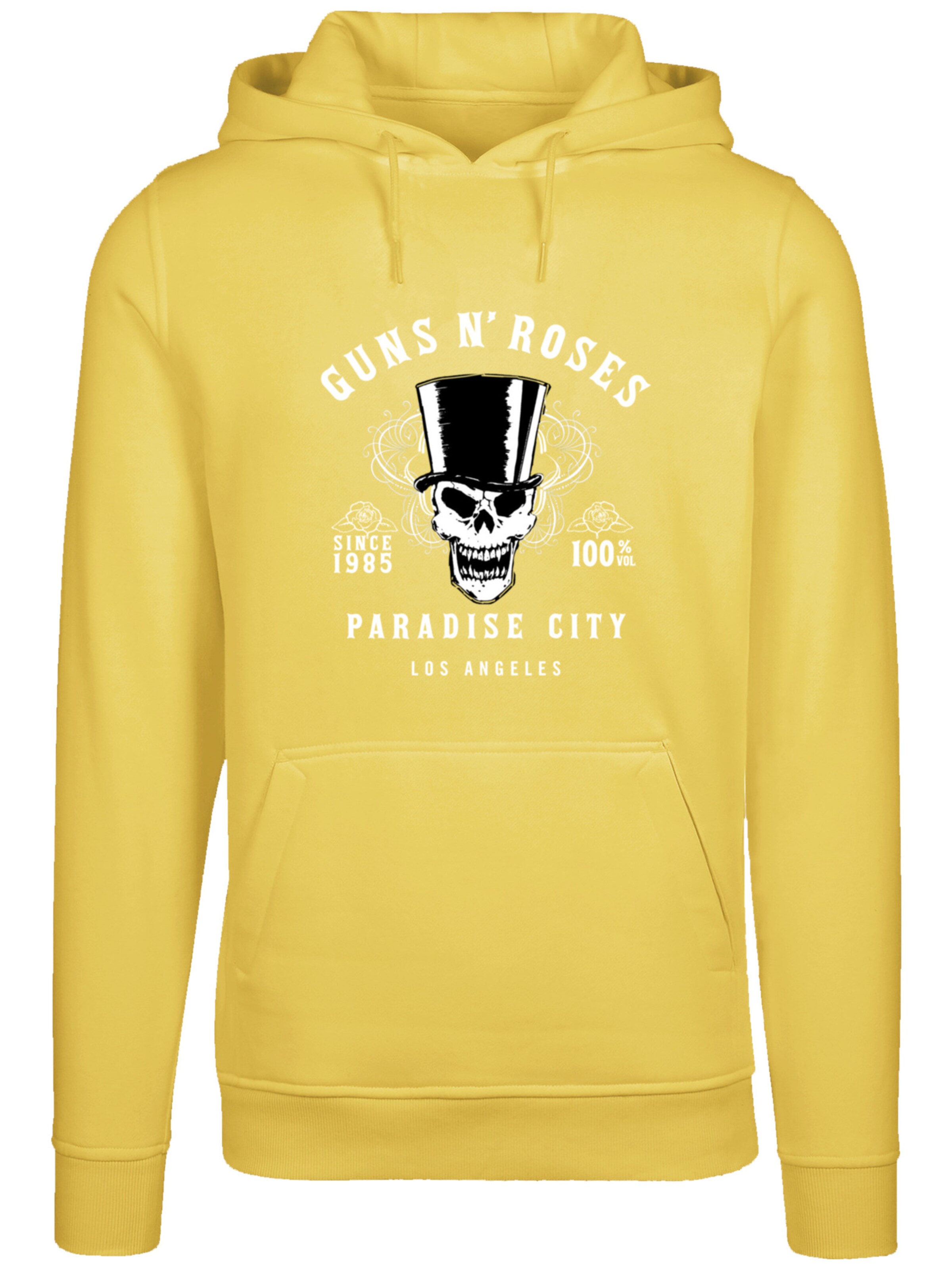 F4NT4STIC Sweatshirt 'Guns 'n' Roses Whiskey Label Rock Band' in Geel: voorkant