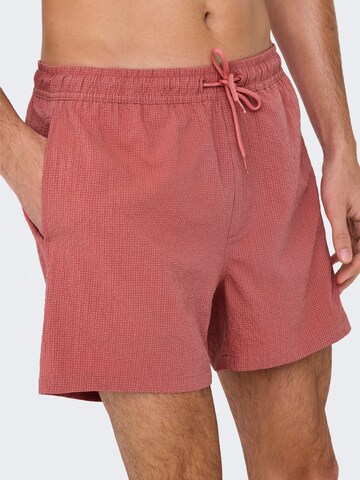 Only & Sons Board Shorts 'ONSTed' in Red