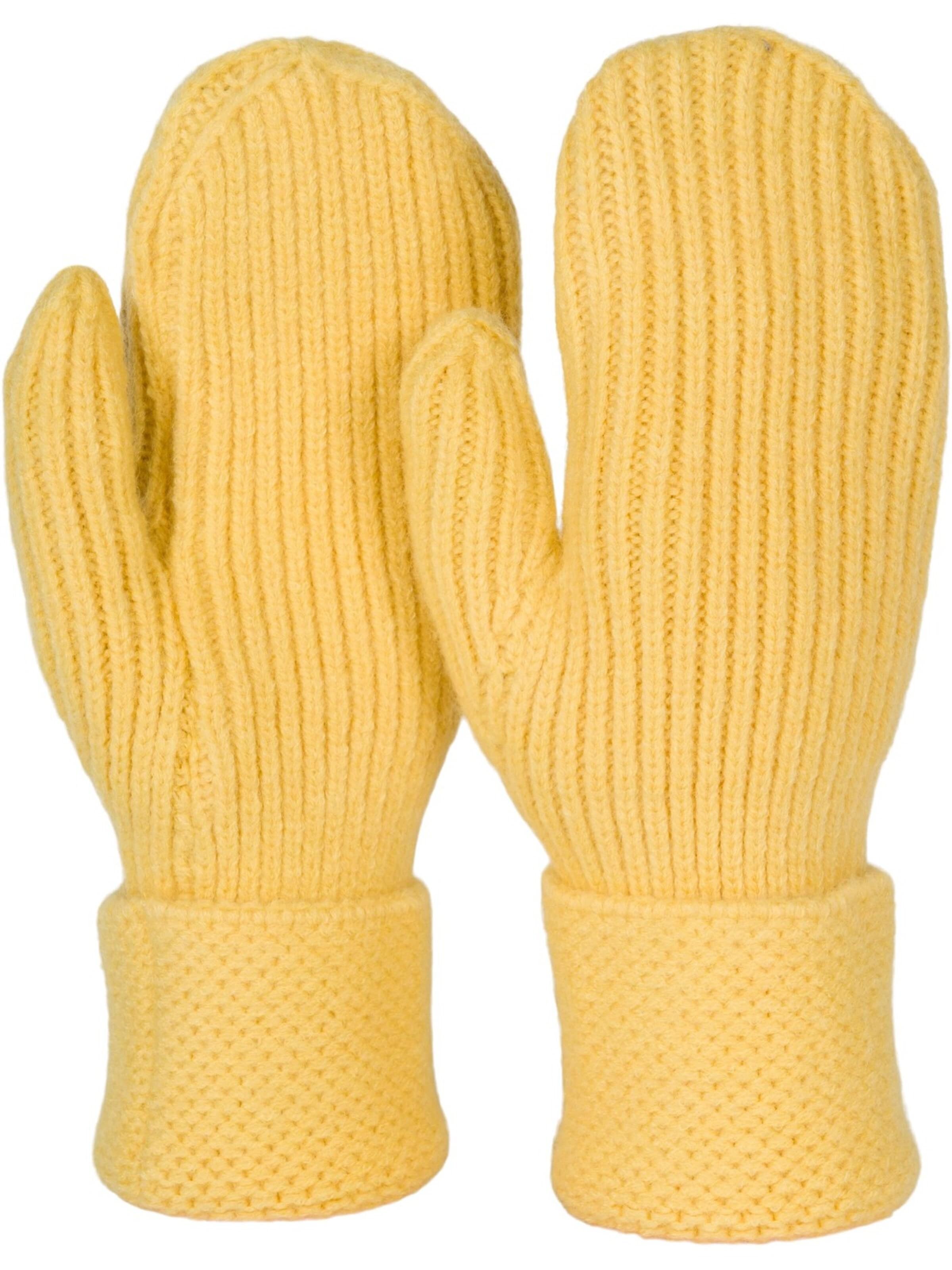 styleBREAKER Fingerhandschuhe 'Strick Fäustlinge mit gemustertem Bund'‌‌ in Gelb: Vorderseite