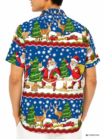 Regular fit Camicia 'Christmas Border Print' di King Kameha in blu