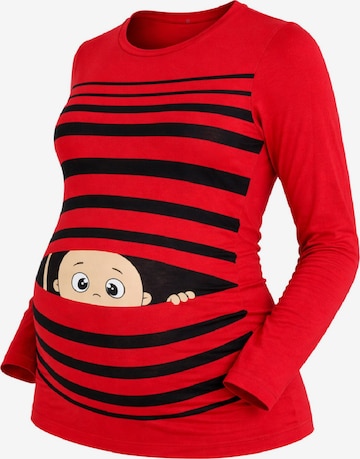 M.M.C. Shirt 'Guck Guck Umstandslangarmshirt' in Red: front