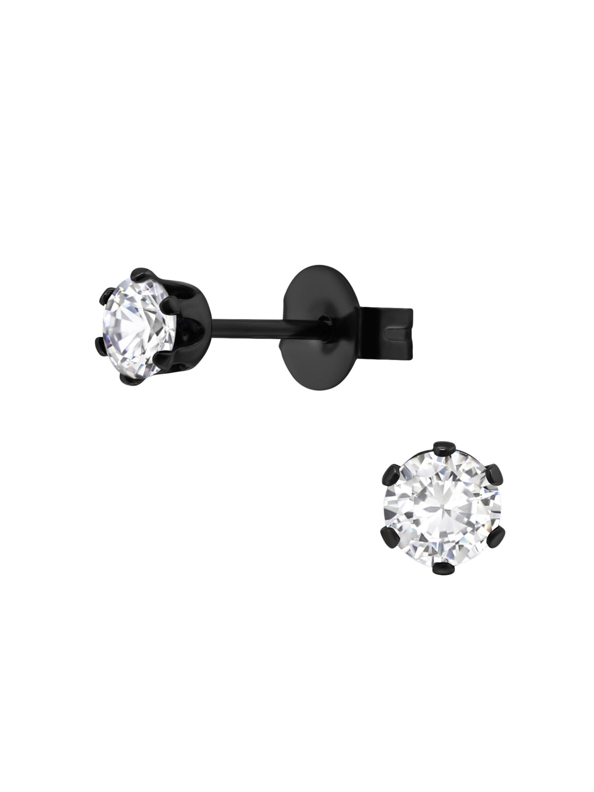 Maxte Ohrringe 'Runde 4 mm Ohrstecker aus Edelstahl mit Zirkonia'‌‌‌‌ in Schwarz: Vorderseite