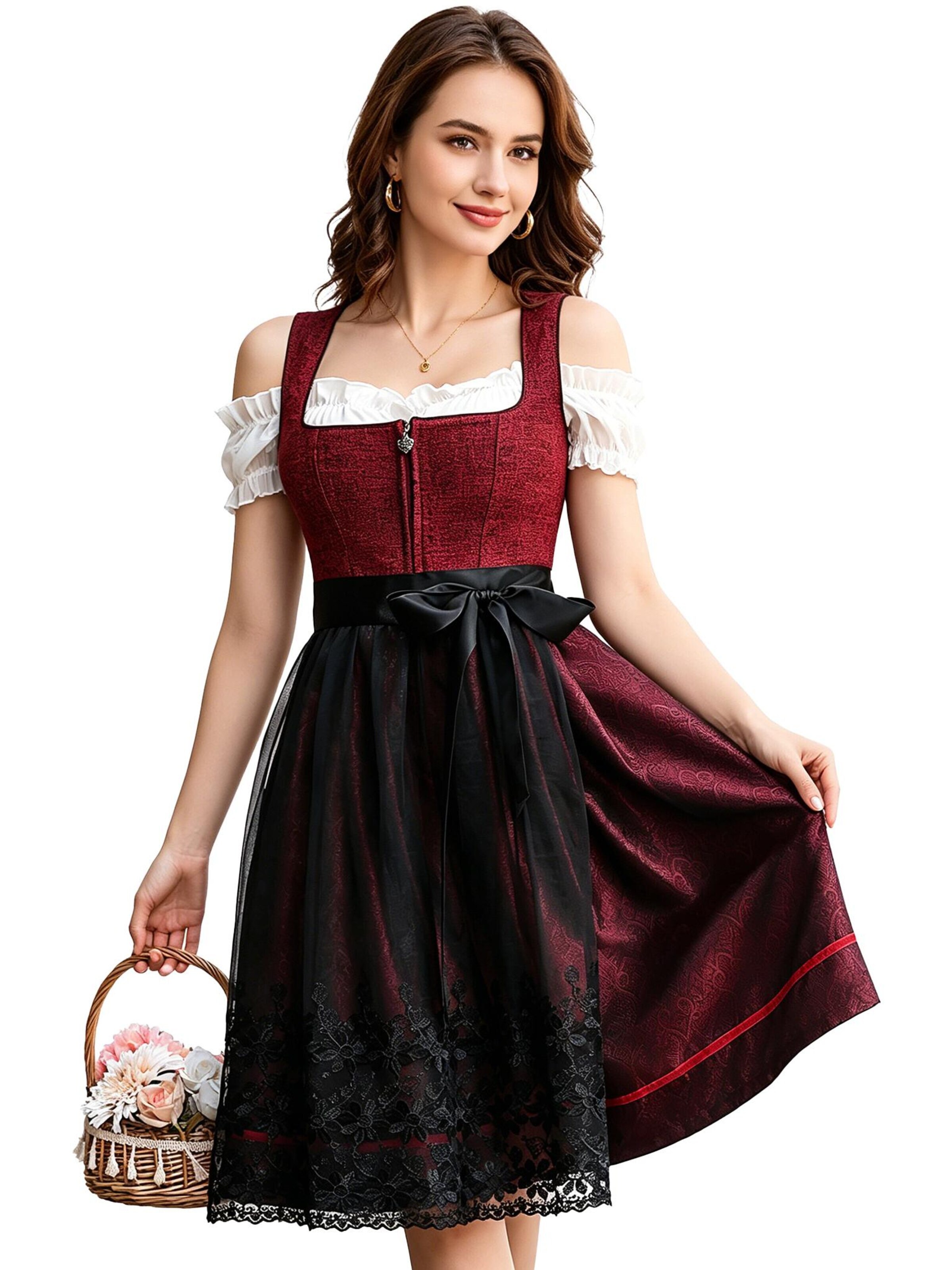 KoJooin Dirndl 'Damen Dirndl Zweiteiler für Bierfest & Karneval bayerische Festmode für Oktoberfest & Volksfeste' w kolorze czerwony