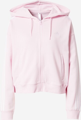 ADIDAS SPORTSWEAR Athletic Zip-Up Hoodie 'Essentials 3-Stripes French Terry ' in Pink: front