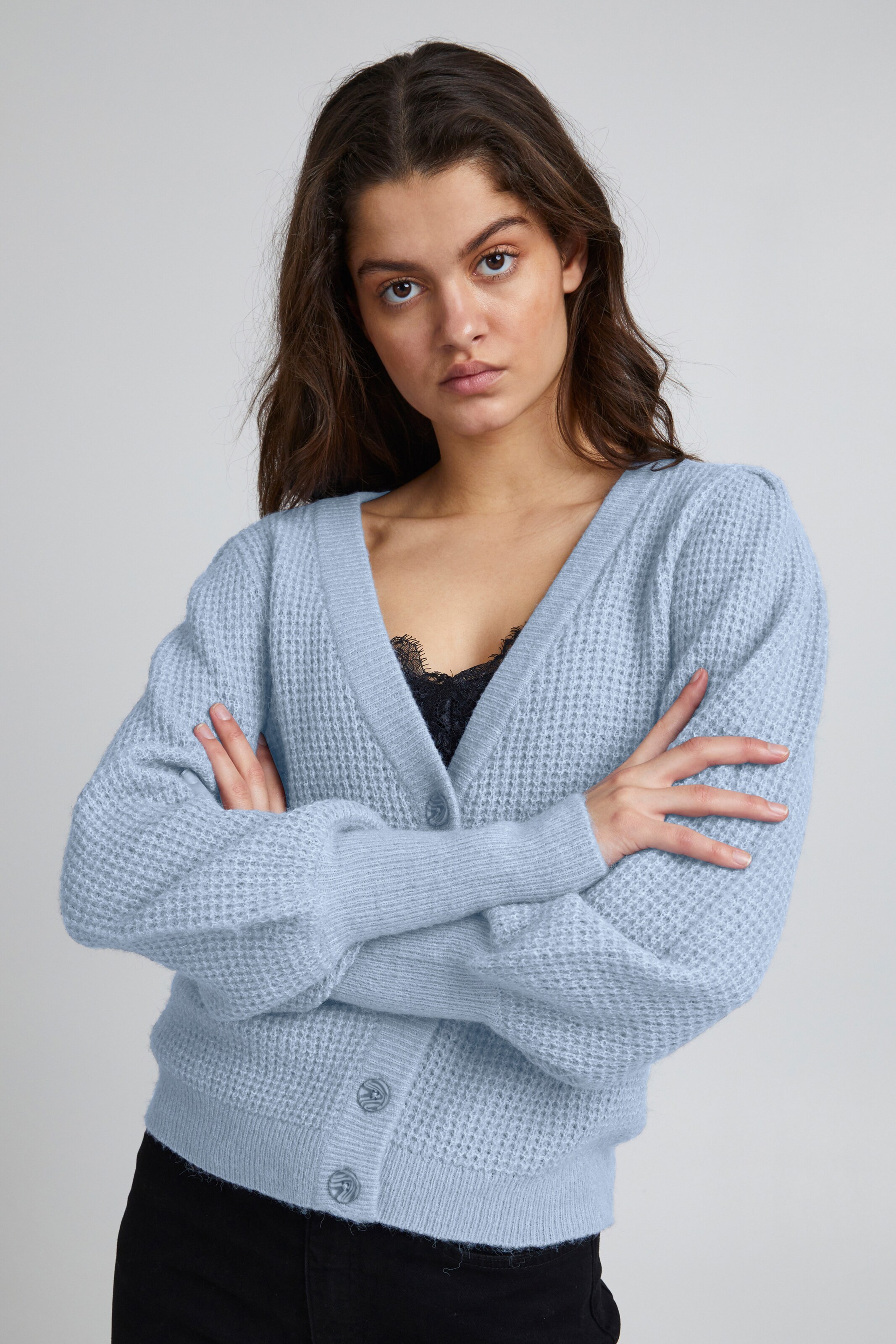 Frauen Pullover & Strick ICHI Strickjacke 'IHDUSTY' in Hellblau - SQ15564 Frauen Pullover & Strick ICHI Strickjacke 'IHDUSTY' in Hellblau - SQ15564