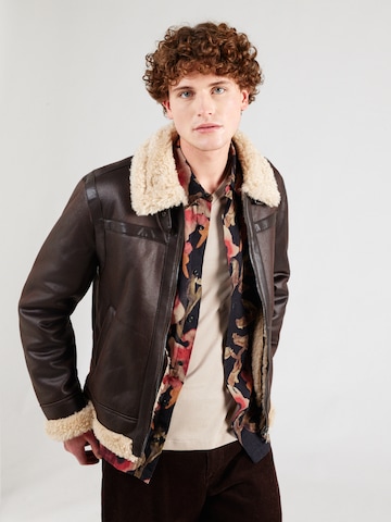 GUESS Winter Jacket in Brown: front