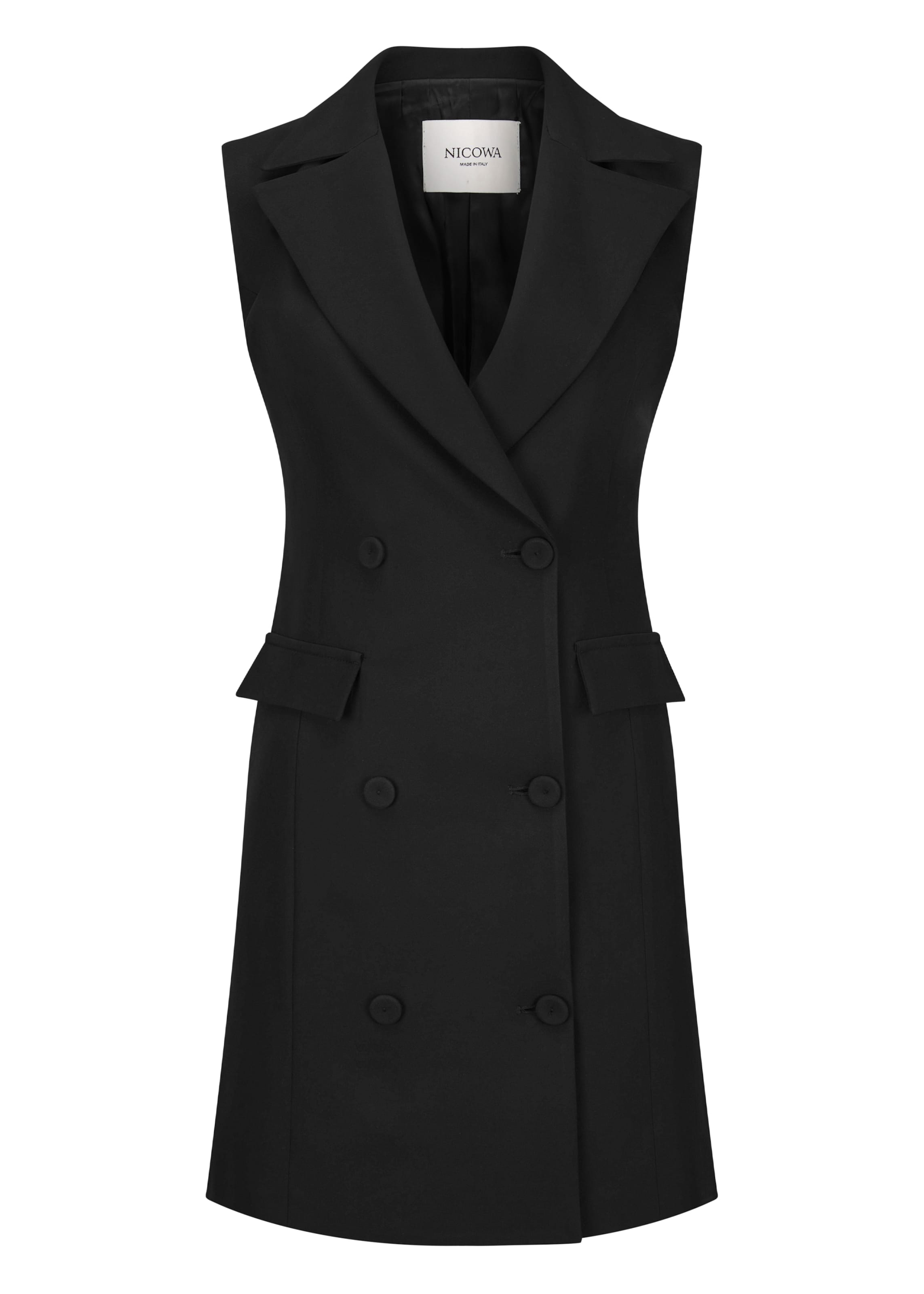 Nicowa Blazerkleid 'AWELIA', Model ist 1,78 cm und trägt Größe 34 in Schwarz: Vorderseite