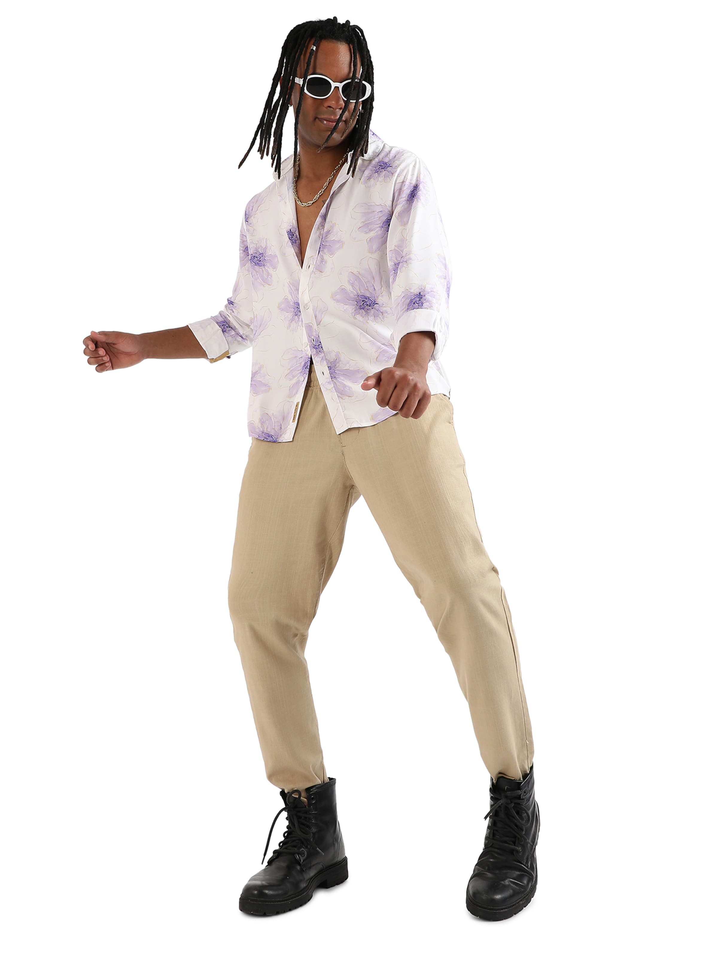 Campus Sutra Comfort Fit Hemd 'Derek' in Lila