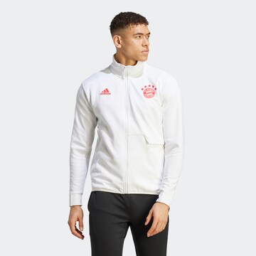 ADIDAS SPORTSWEAR Athletic Zip-Up Hoodie 'FC Bayern München Anthem' in White: front