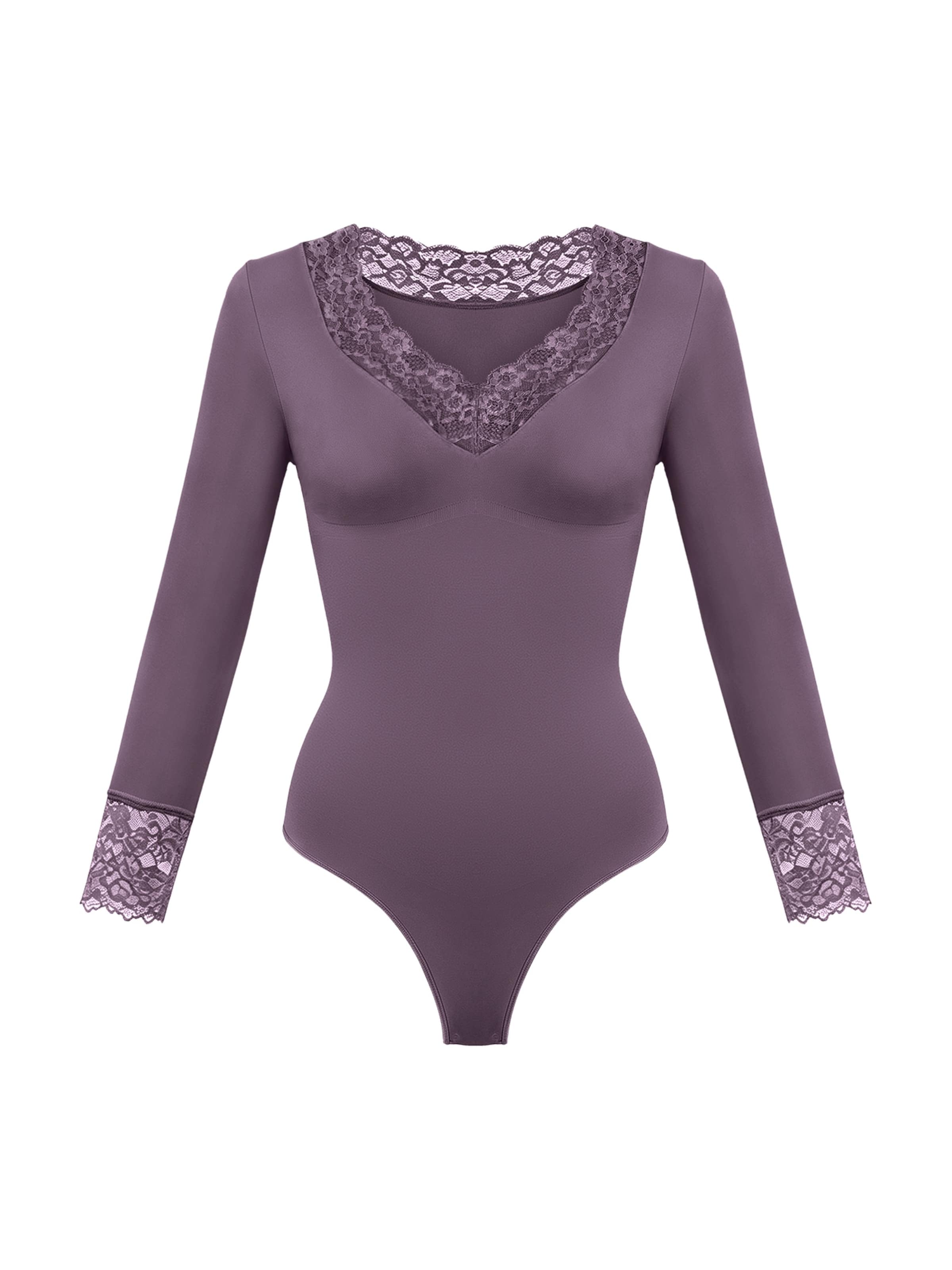 Body modelant 'Clean Longsleeve V-Neck with Lace Sculpting Bodysuit with String' cfab en violet : devant