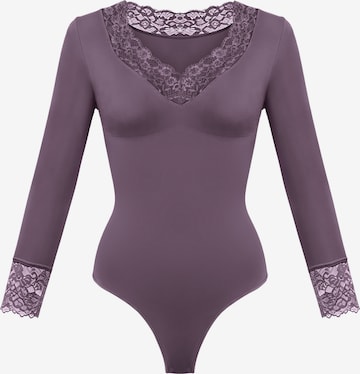 Body modelant 'Clean Longsleeve V-Neck with Lace Sculpting Bodysuit with String' cfab en violet : devant