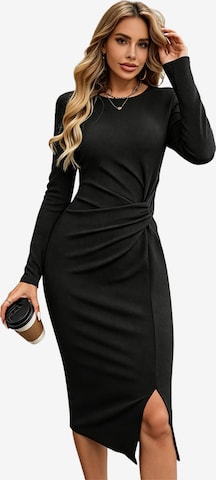 KoJooin Cocktail dress 'Damen Abendkleid mit Rundhals, langen Ärmeln und Knoten-Saum Schlichtes,elegantes Kleid mit Schlitz' in Black: front
