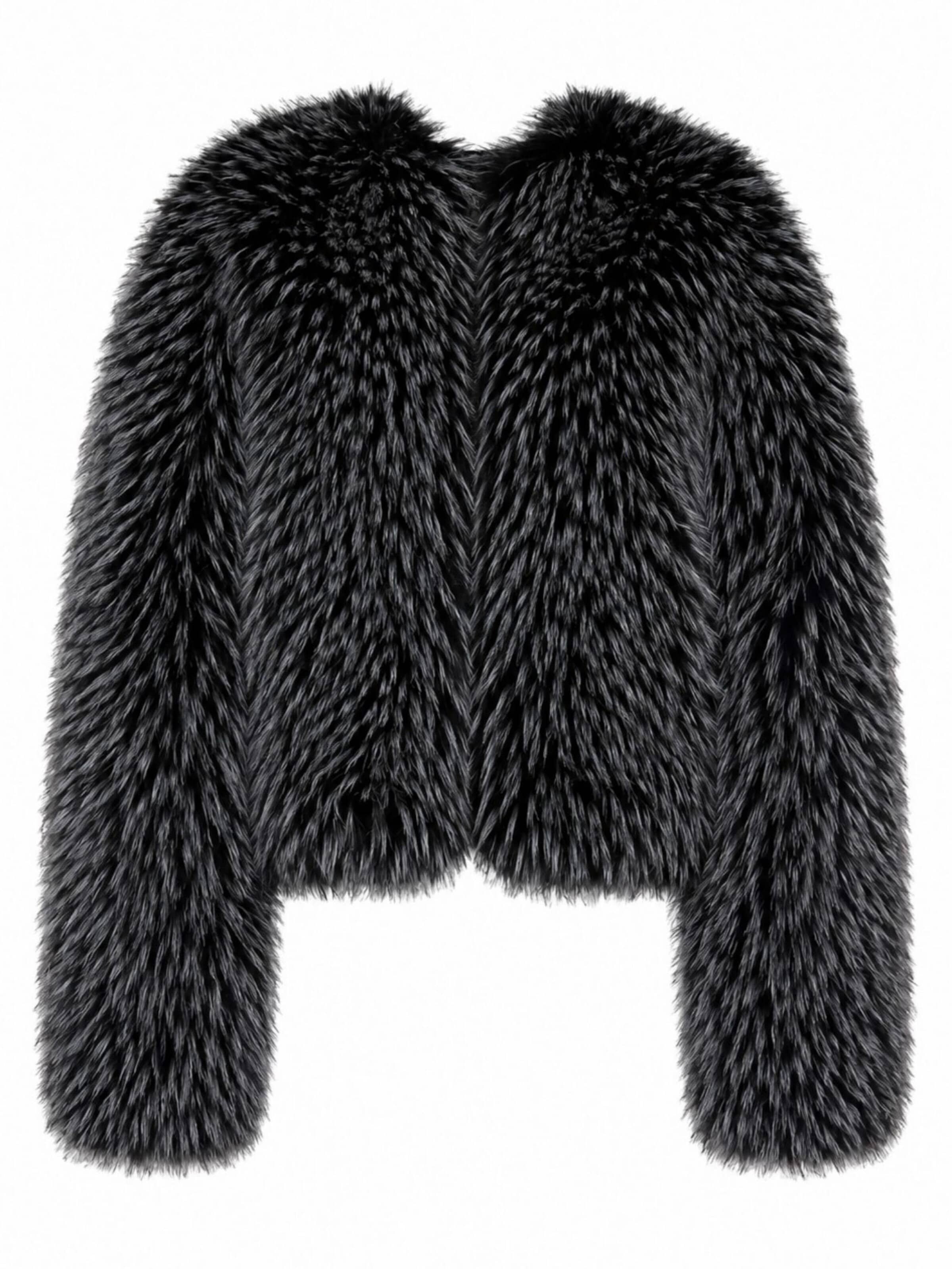 Manteau d’hiver 'Gilda Black Raccoon Faux Fur Bomber' BASSIA en noir : devant