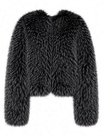 BASSIA Winter Coat 'Gilda Black Raccoon Faux Fur Bomber' in Black: front