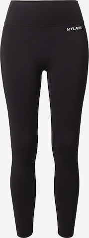 MYLAVIE Skinny Workout Pants in Black: front