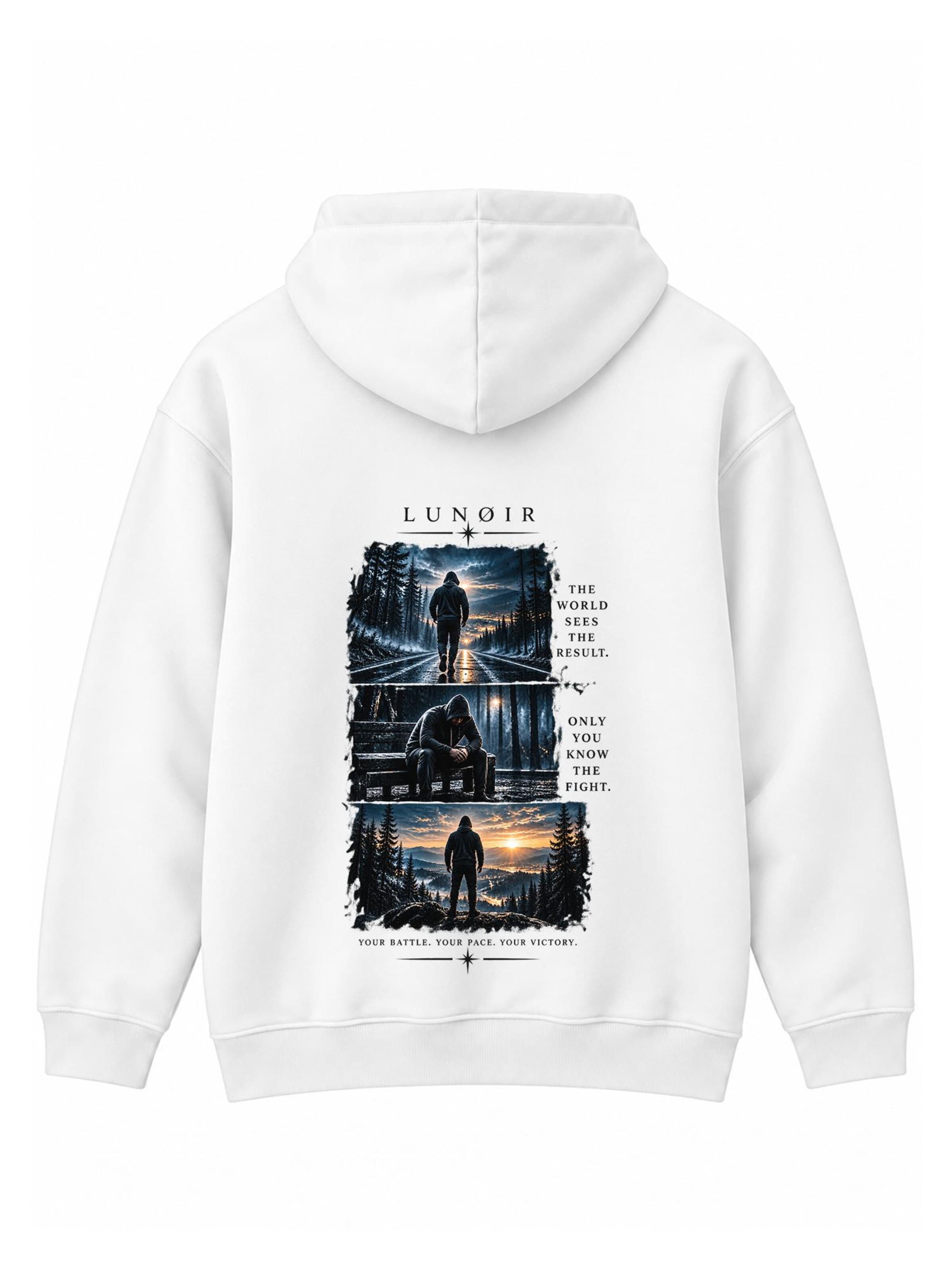 LUNØIR Studio Sweatshirt 'Only You Know the Fight' in Wit: voorkant