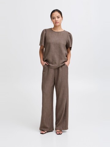 ICHI Wide leg Broek 'Ixremi' in Bruin