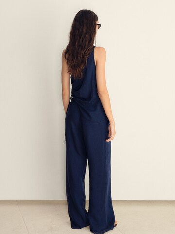 MANGO Wide leg Bandplooibroek 'CRETA' in Blauw