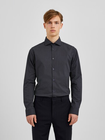 Bertoni Slim fit Button Up Shirt 'Koli' in Black: front
