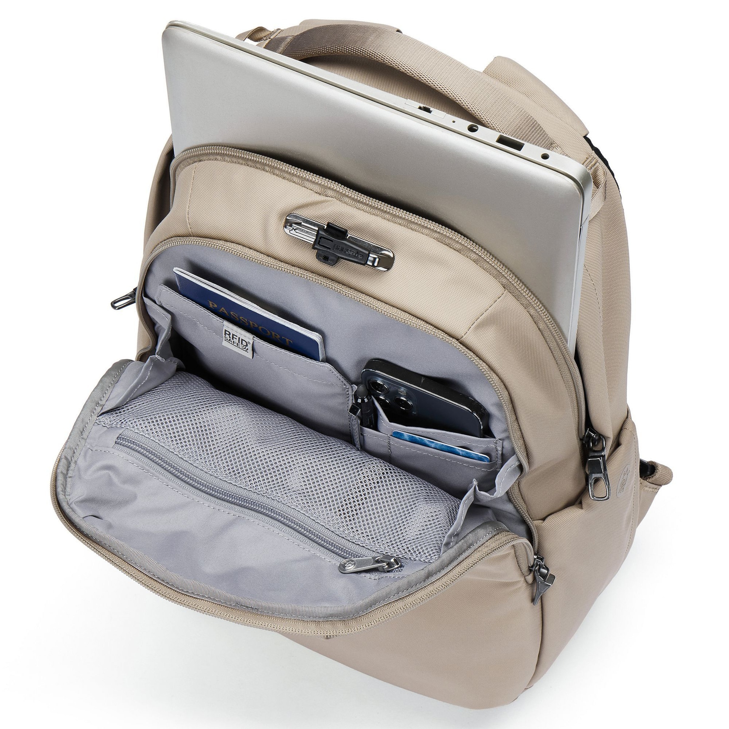 Pacsafe Rucksack 'Pacsafe V' in Beige