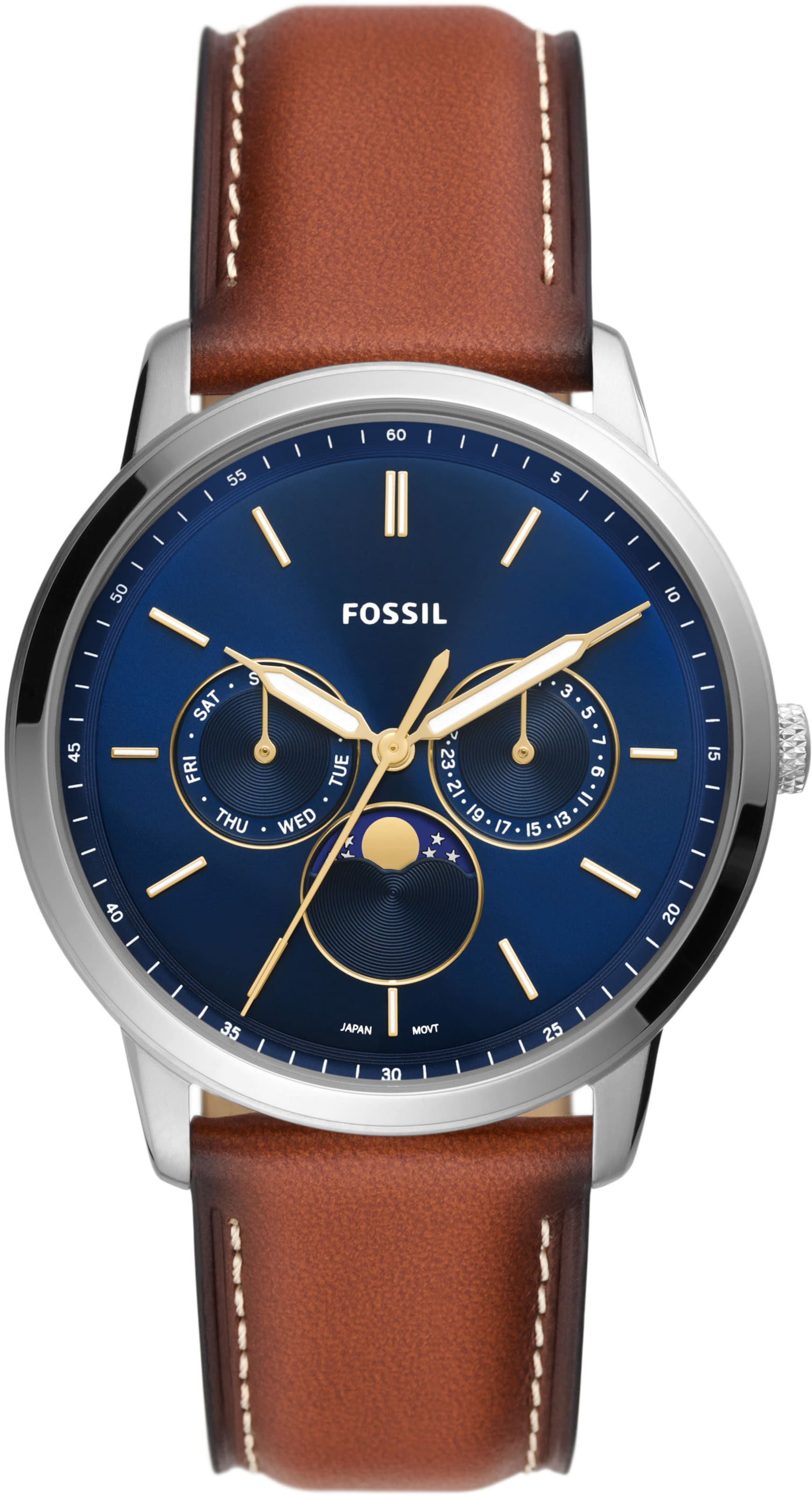 FOSSIL Analoog horloge in de kleur Blauw / Bruin / Goud / Zilver, Productweergave