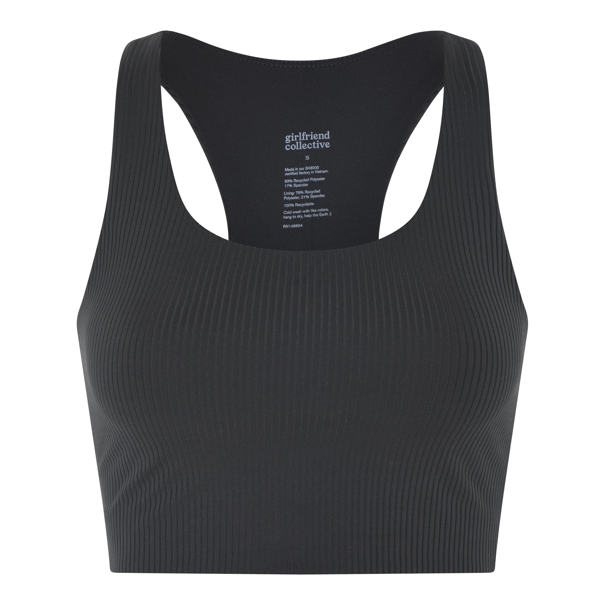Girlfriend Collective Bralette Sports Bra 'Paloma' in Black: front