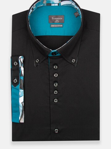Slim fit Camicia business 'Roma Iconic Poplin Stretch Man Shirt Short Sleeve Light Blue' di 7Camicie in nero