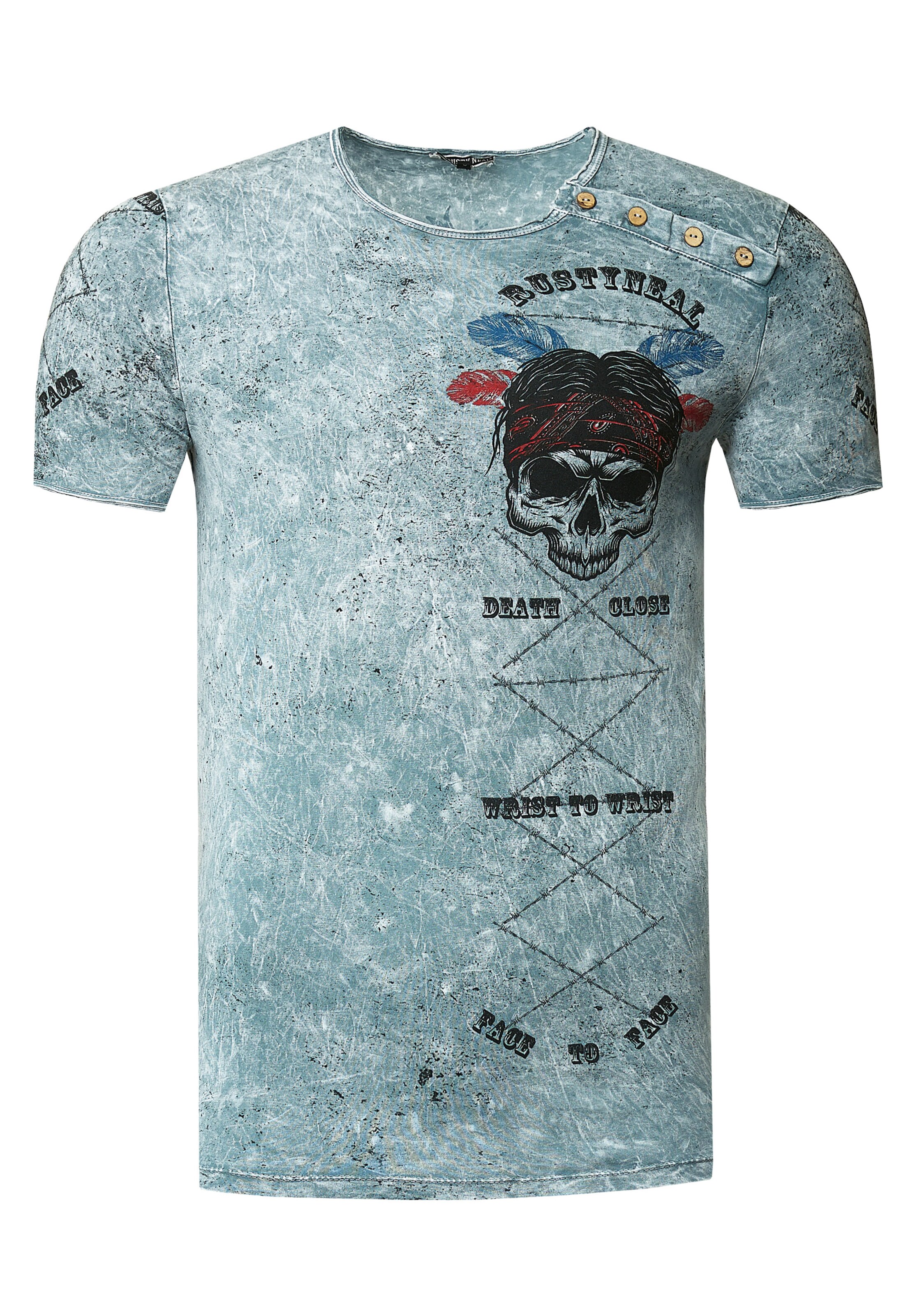 Rusty Neal T-Shirt mit verwaschenem Print in Grau: Vorderseite
