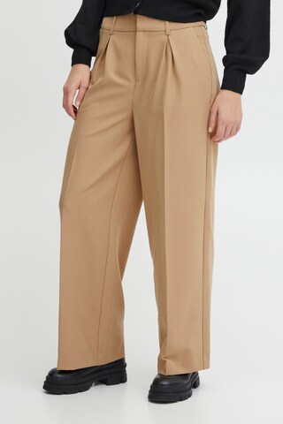 ICHI Wide leg Pleated Pants 'Ihlexi' in Brown: front