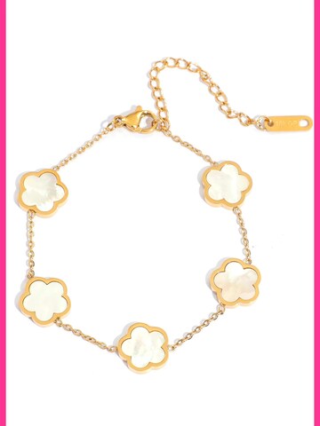 NTHIRTYTHREE Bracelet 'Armband Blume Perlmutt Edelstahl Gold Schmuck - Angebot - inkl. Schmuckbox' in White: front