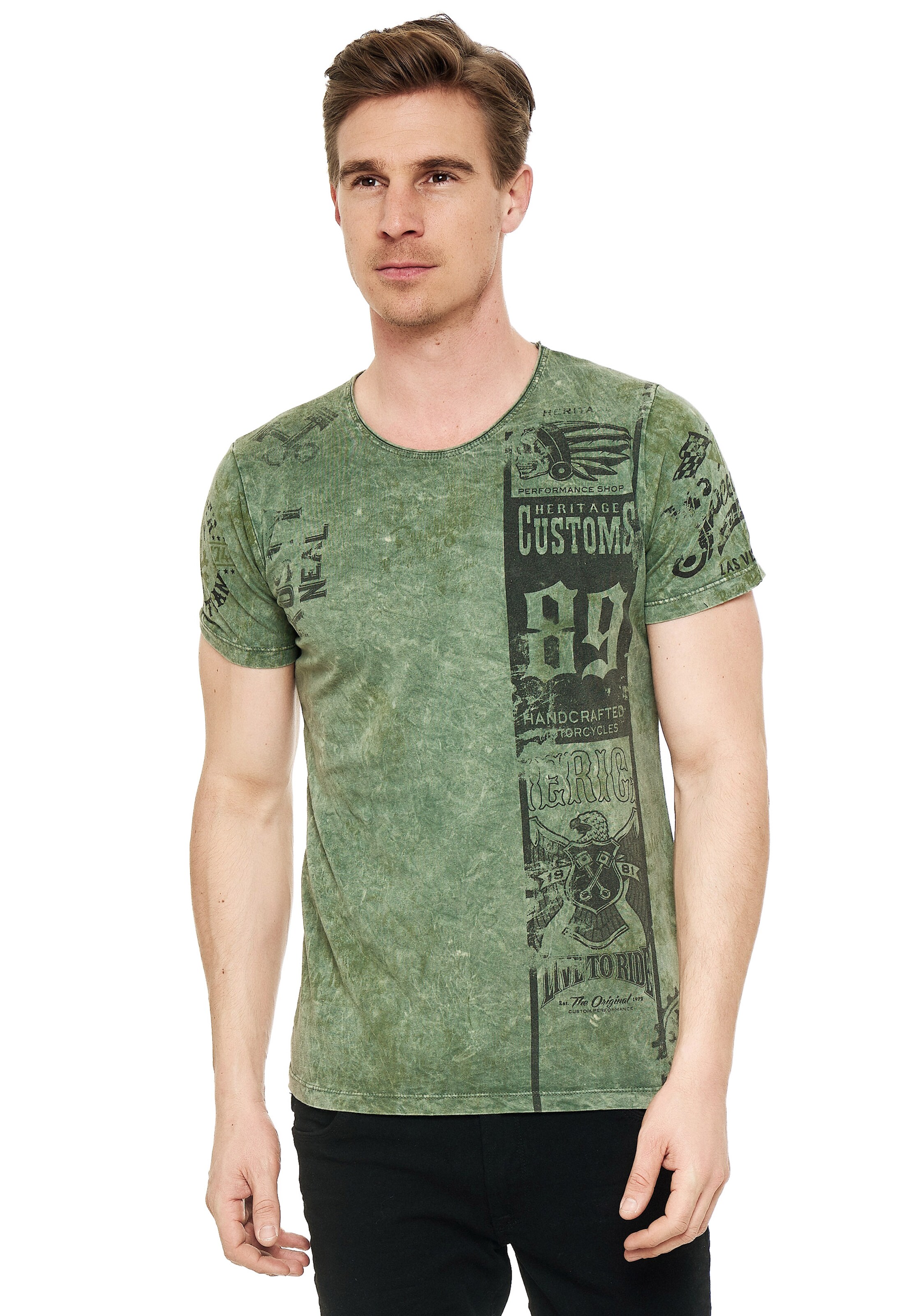 Rusty Neal T-Shirt mit modernem Front & Back Print in Grün: Vorderseite