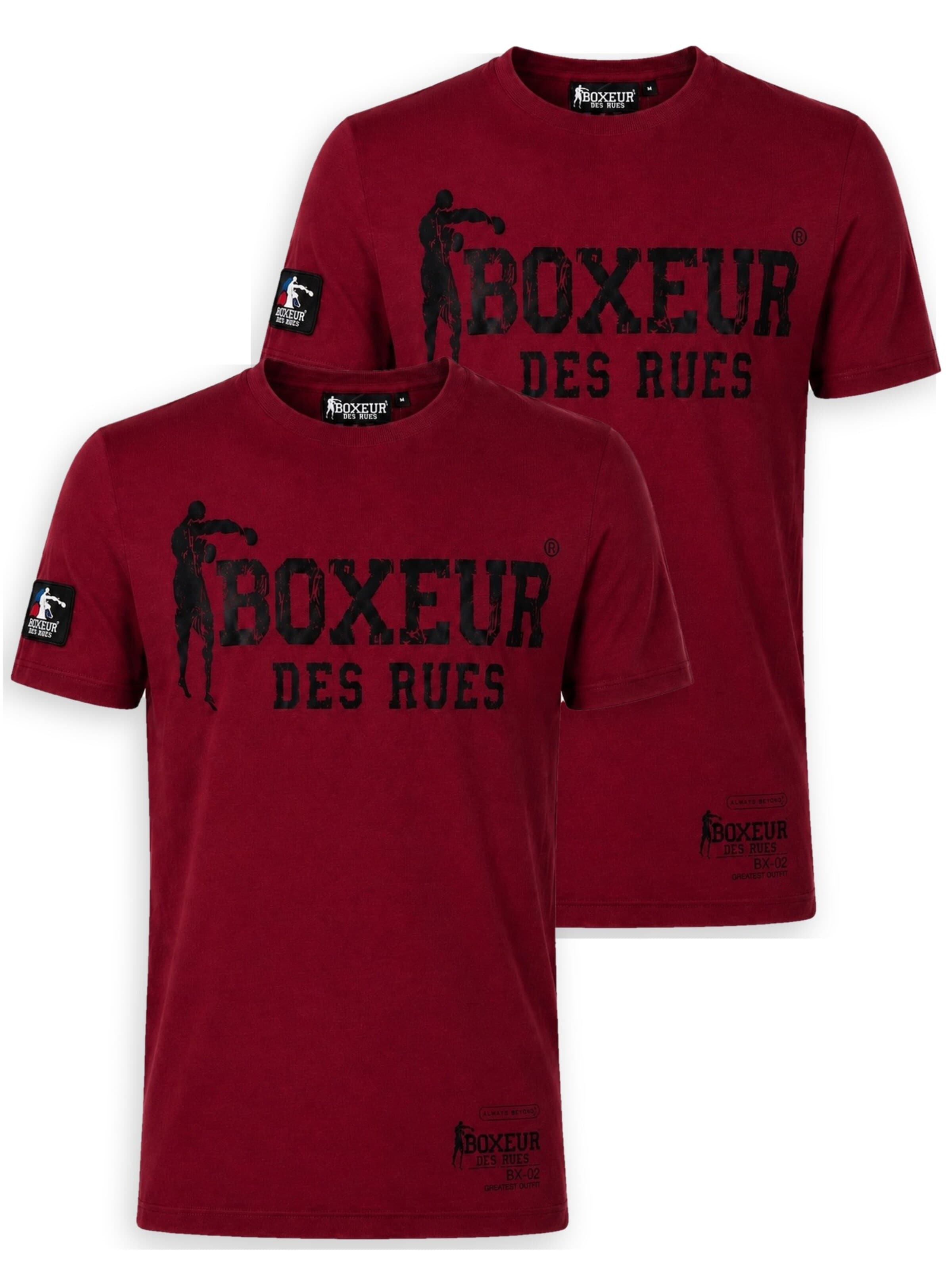 Boxeur des Rues - Camiseta 'Herren T-Shirt 2er-Pack Boxeur des Rues Slim Fit: 2 x Bordeaux, Schwarzes Logo' en rojo: frente