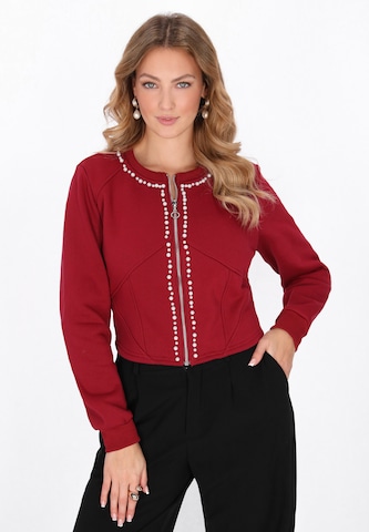 faina - Sudadera con cremallera en rojo: frente