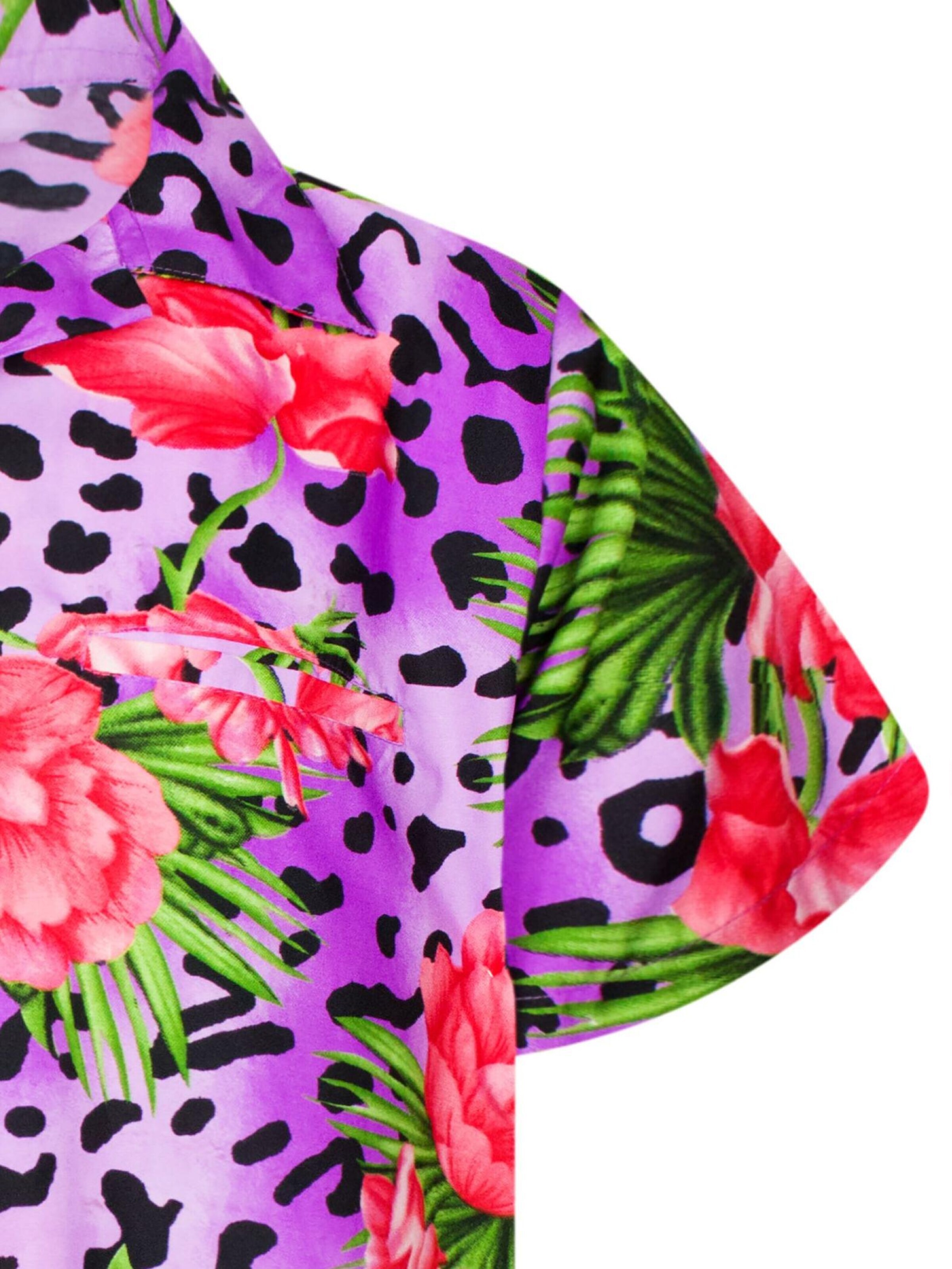 King Kameha Shirt 'Leopard Flowers'‌‌‌ in Lila