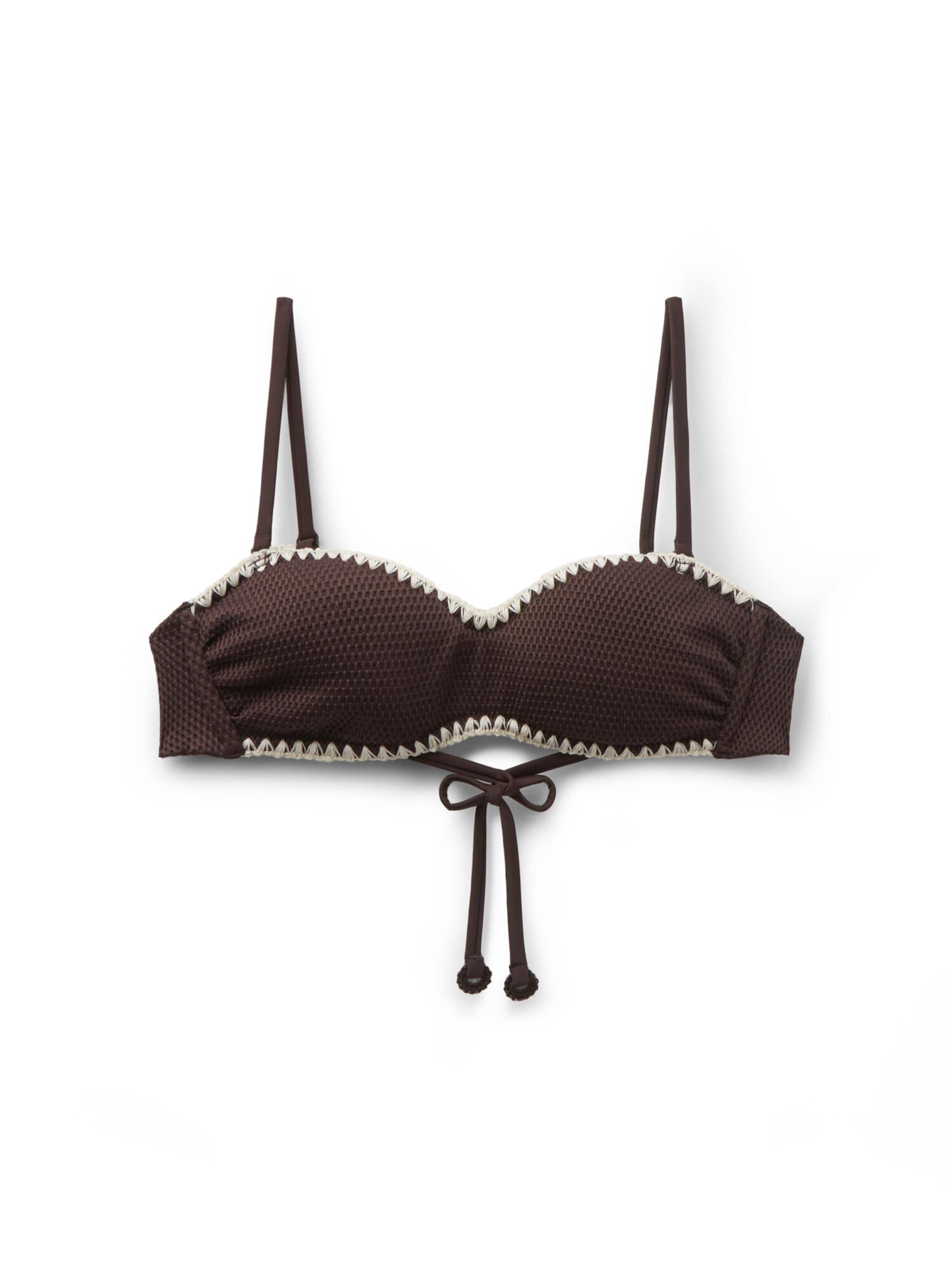 CALZEDONIA Bandeau Bikini Top 'Bicolor Embroidery' in Brown: front