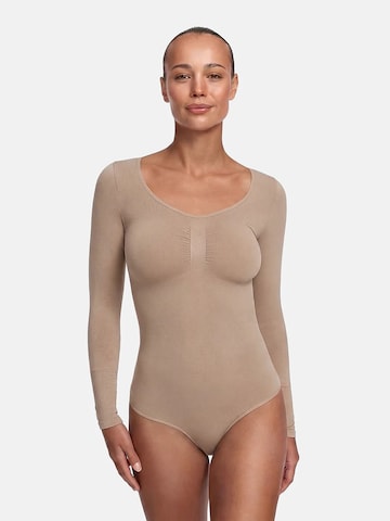 cfab (formerly creamy fabrics) - Body moldeador 'Bodysuit Sculpting Shapewear Longsleeve mit String' en beige: frente