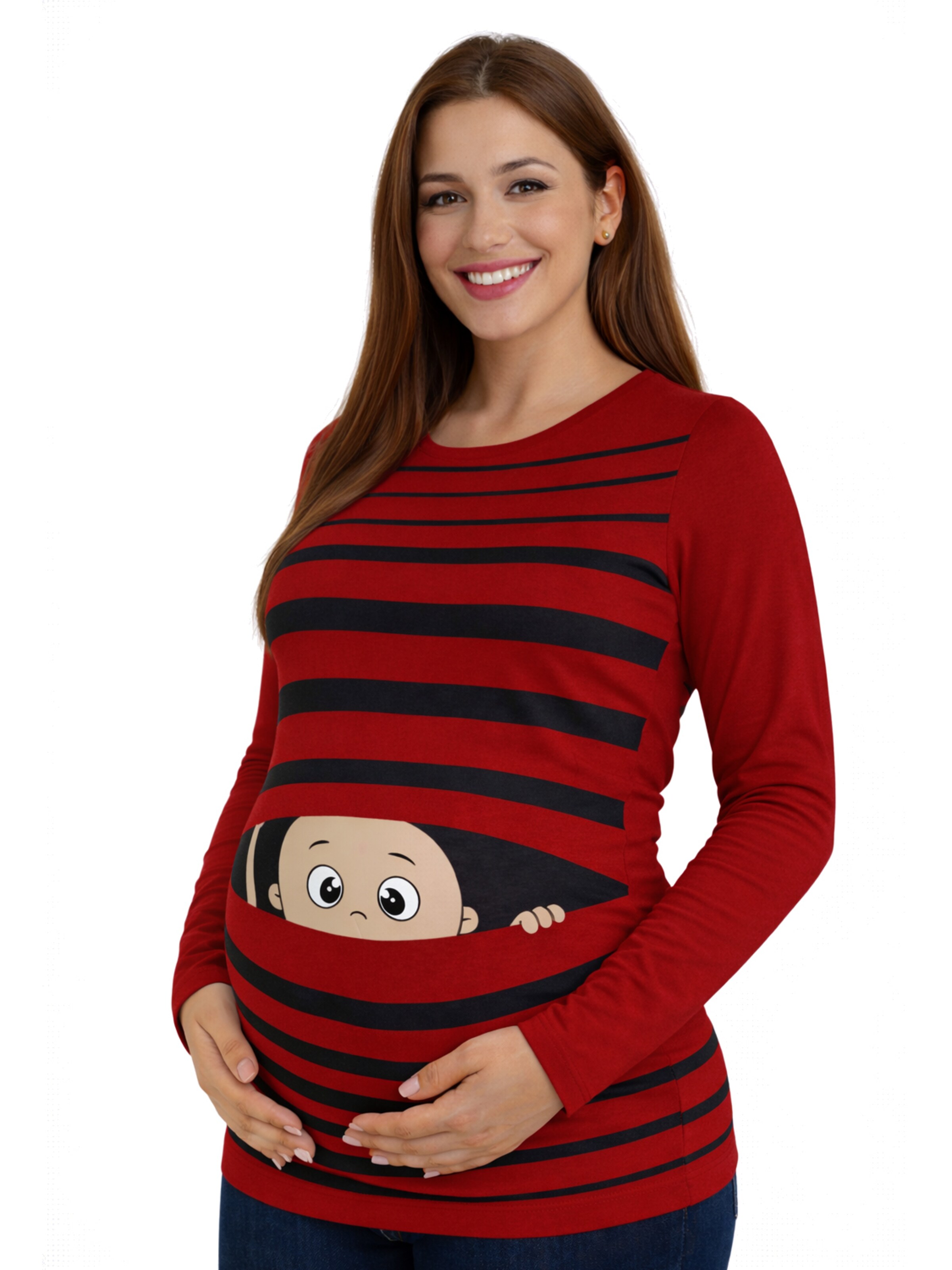 M.M.C. Shirt 'Guck Guck Umstandslangarmshirt' in Red