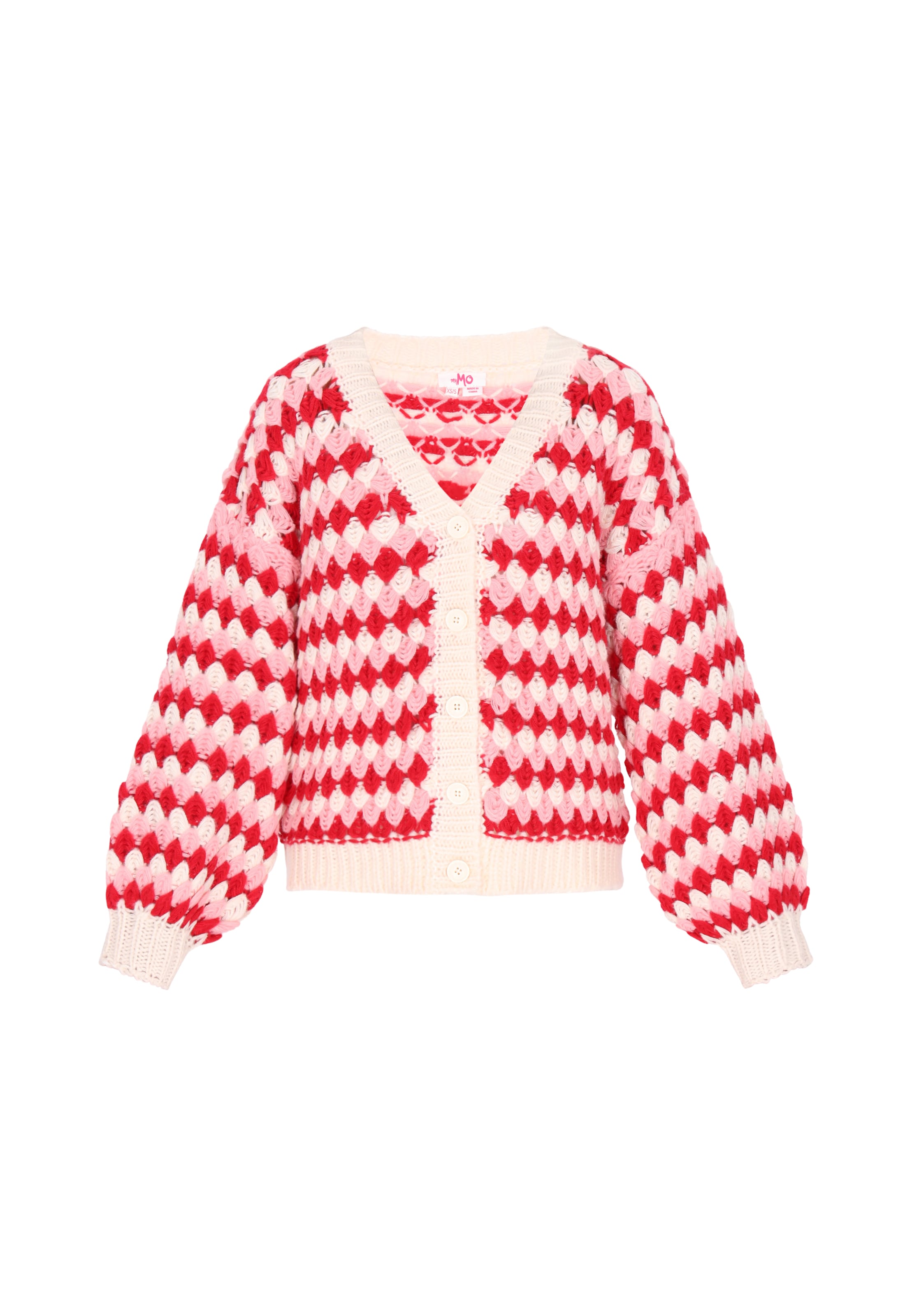 MYMO Πλεκτή ζακέτα σε μπεζ / ανοικτό ροζ / κόκκινο, Άποψη προϊόντος