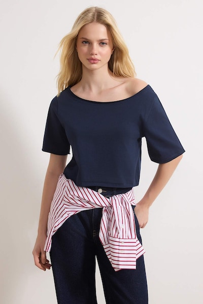 Trendyol Shirt in XS in de kleur Navy / Grijs gemêleerd, Productweergave