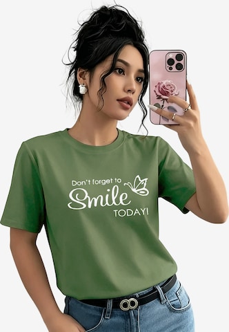 GORHEY Shirt 'Women's Summer Casual Cotton T-Shirt with Butterfly Print' in Groen: voorkant