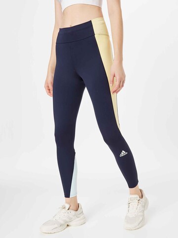 ADIDAS SPORTSWEAR Skinny Workout Pants 'Own The Run Colorblock' in Blue: front