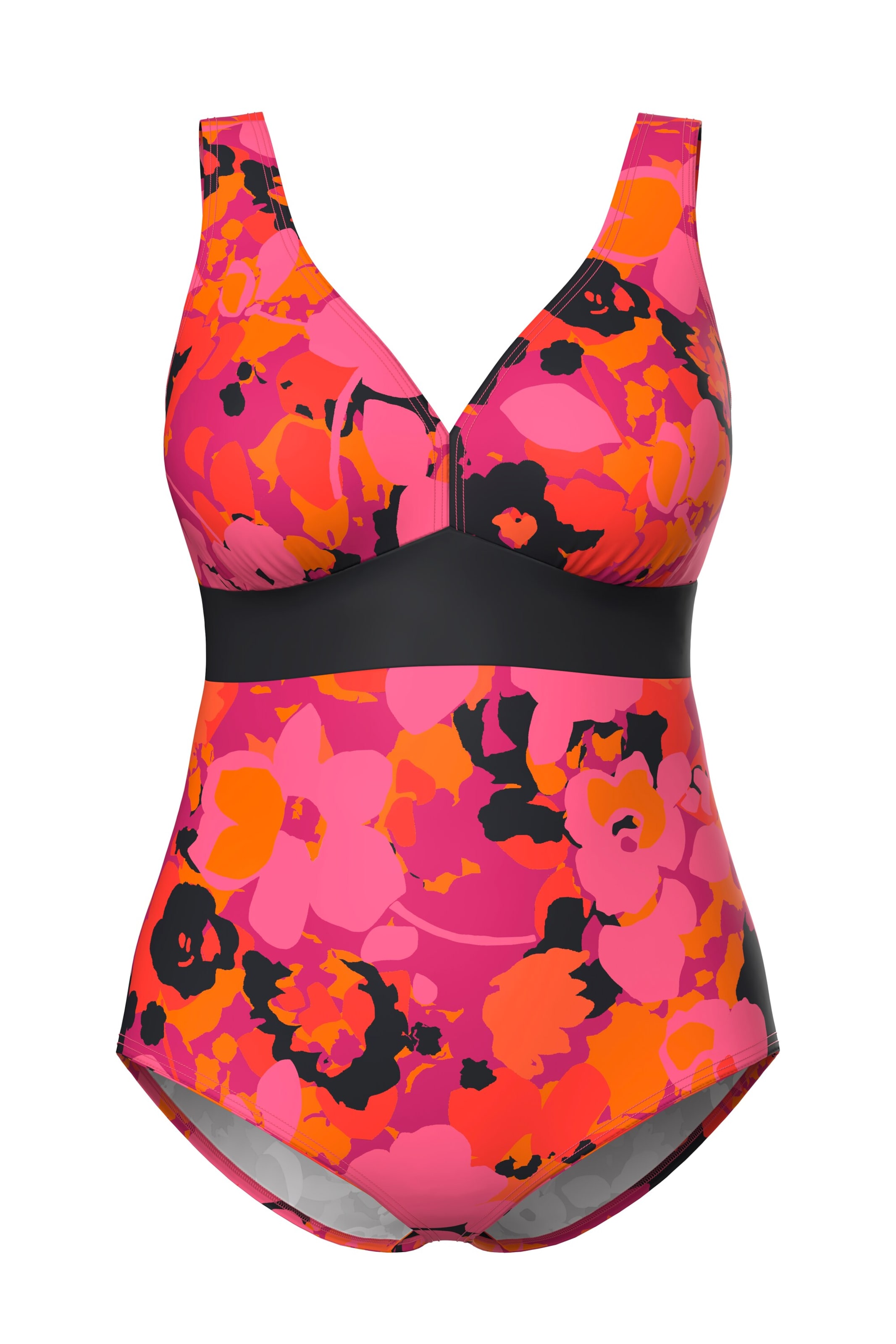 Ulla Popken Bandeau Badpak in Roze: voorkant