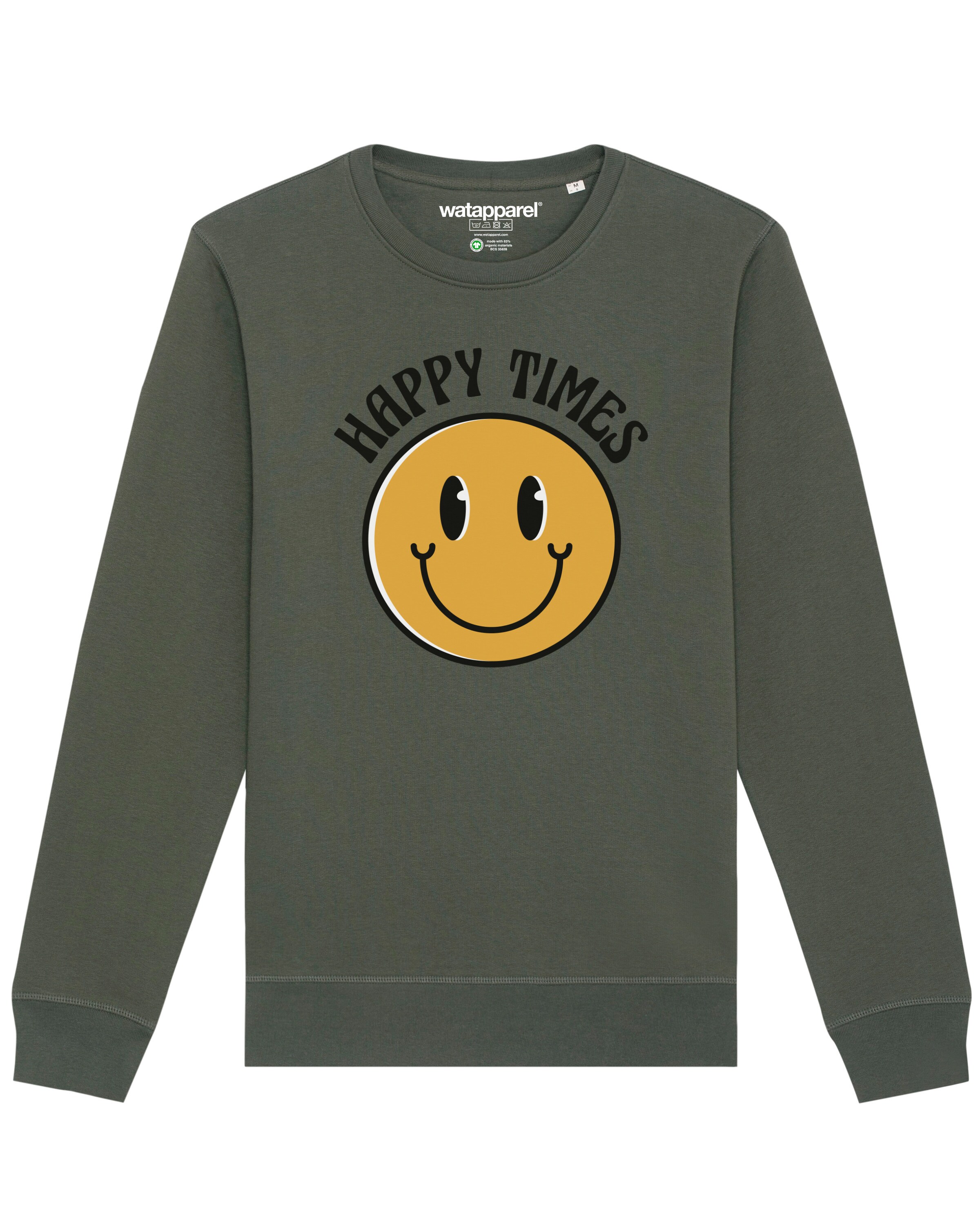 Watapparel Sweatshirt ' Happy times smiley emoji ' in Groen: voorkant