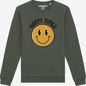 Watapparel Sweatshirt ' Happy times smiley emoji ' in Groen: voorkant