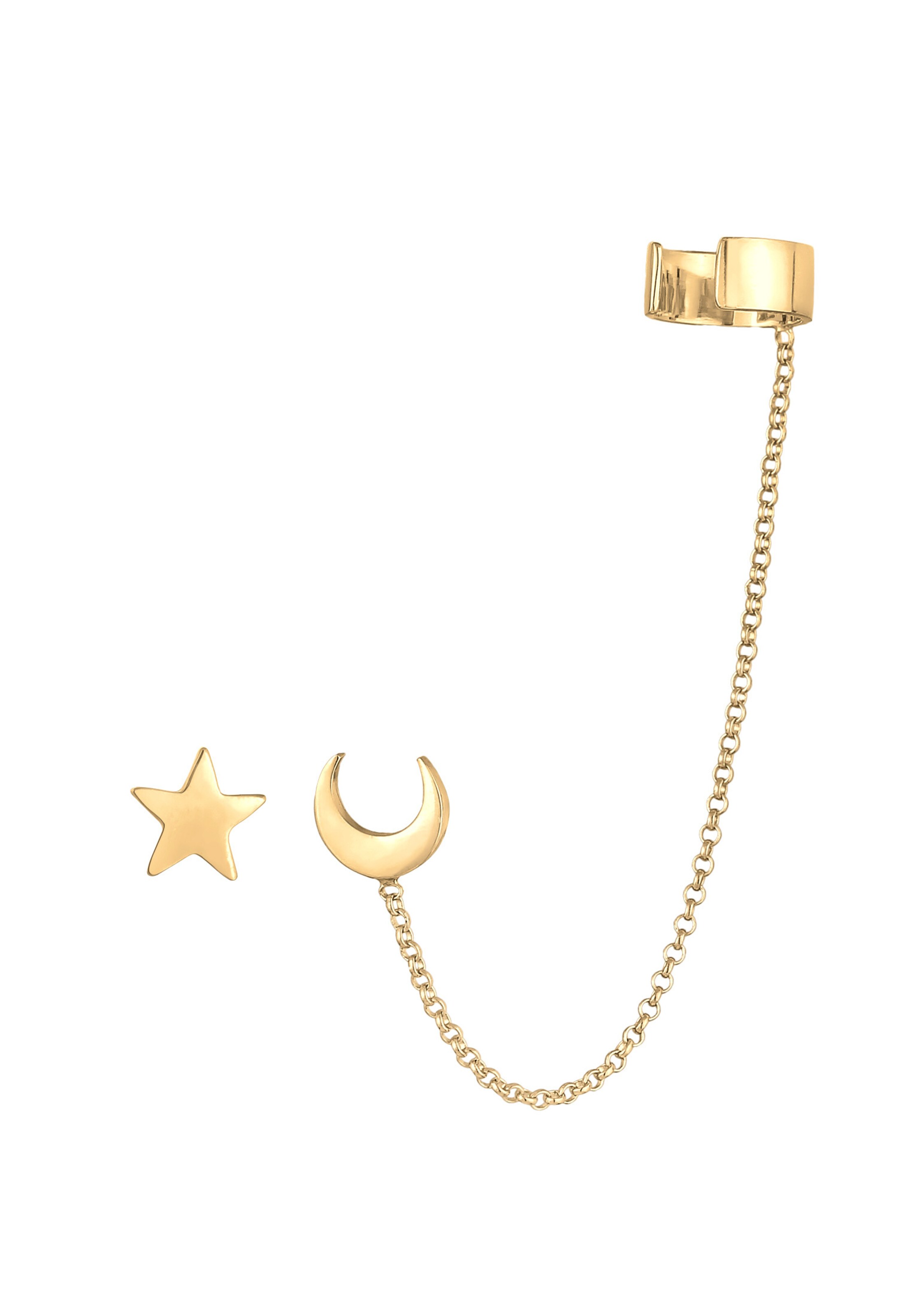 ELLI Ohrringe Astro, Ear Chain, Earcuff, Halbmond, Sterne in Gold: Vorderseite