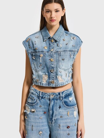 IT'S BASIC Bodywarmer 'CROPPED DENIM WAISTCOAT' in Blauw: voorkant