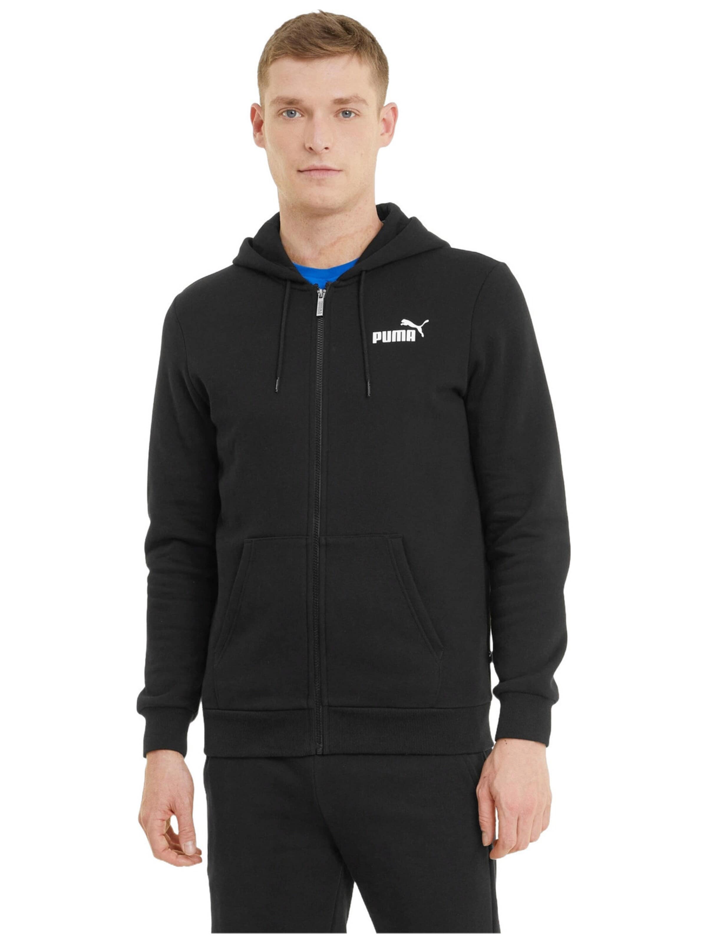 Giacca di felpa 'Puma Essentials Full-Zip Logo' di PUMA in nero: frontale