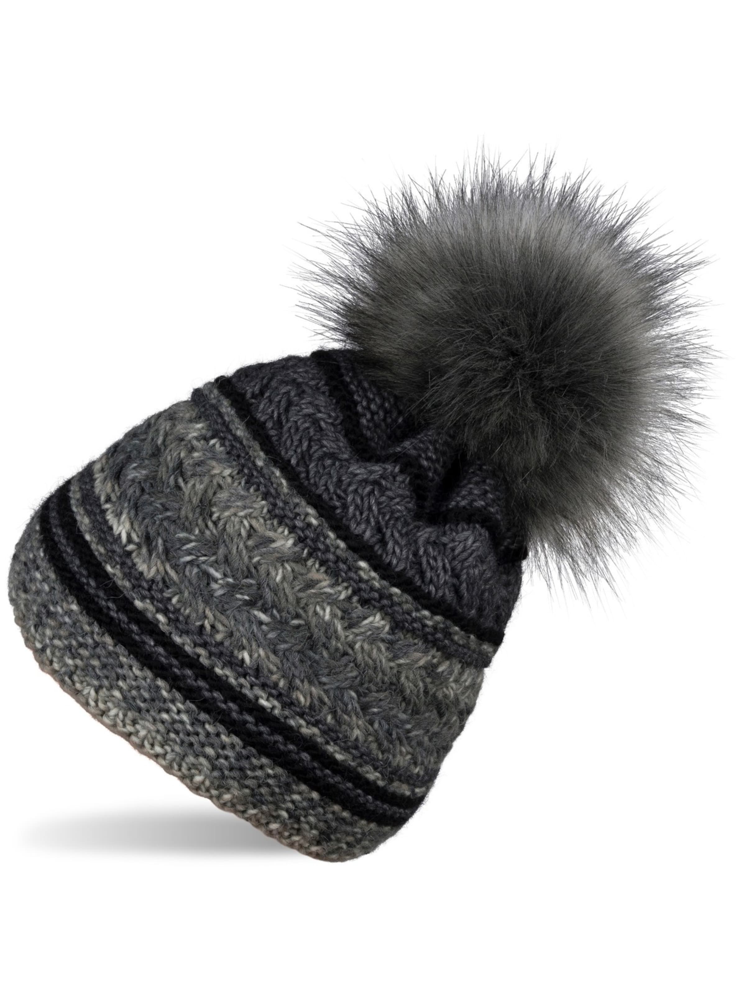 styleBREAKER Beanie 'Strick Bommelmütze mit buntem Mustermix' in Black, Item view