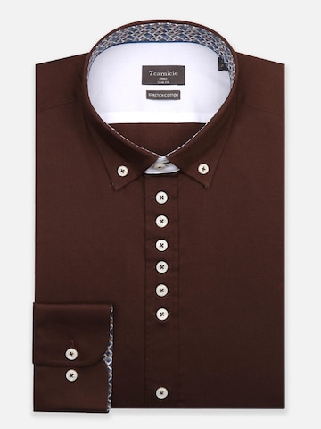 7Camicie - Ajuste estrecho Camisa de negocios 'Donatello Iconic Poplin Stretch Man Shirt Red' en marrón